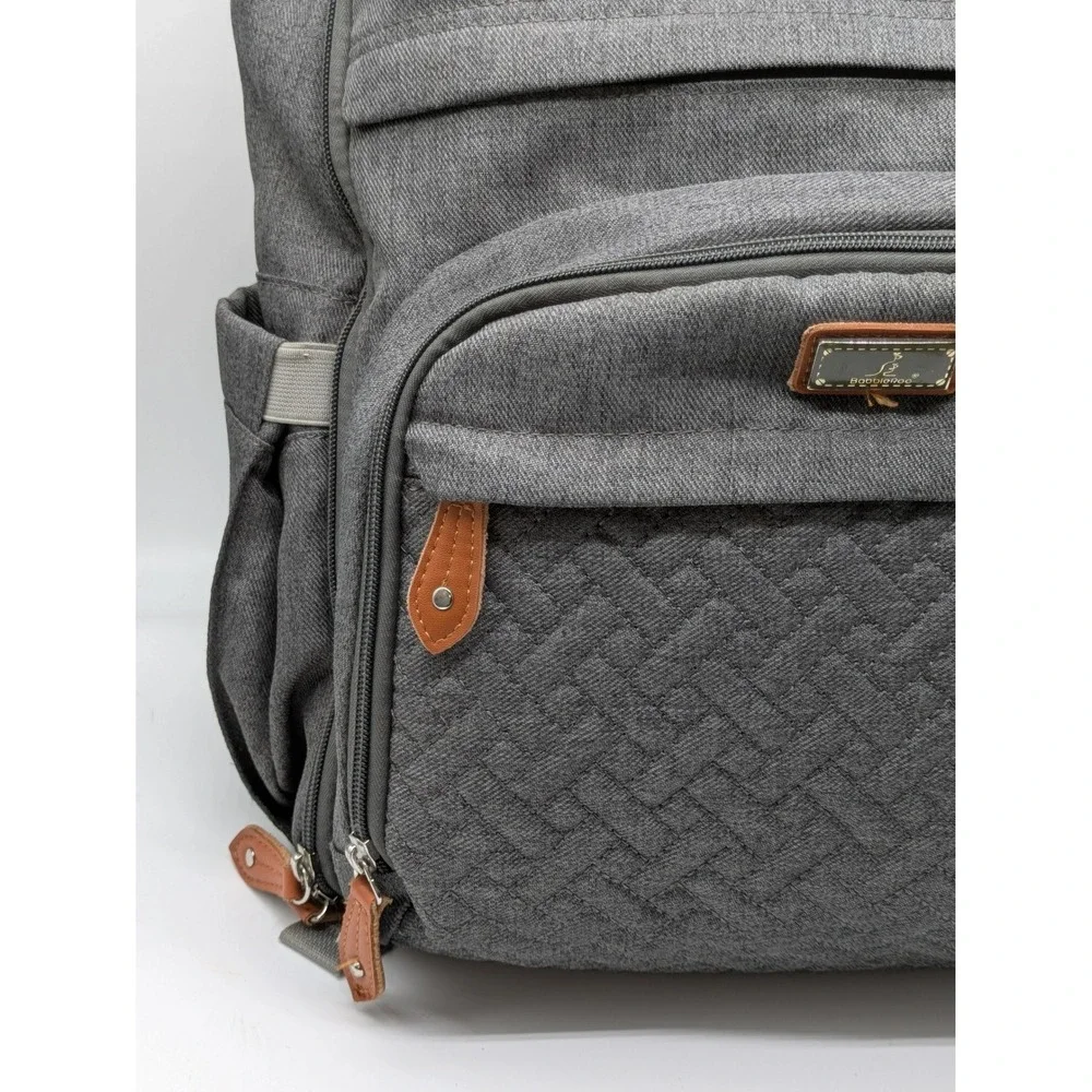 BabbleRoo Gray Diaper Bag Backpack Changing Pad Pacifier Case Multi Pocket Baby